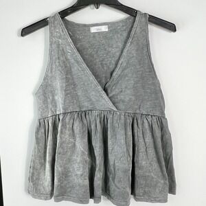 Talulah Womens Size S Gray Washed Babydoll Sleeveless Peplum Tank Top VGC